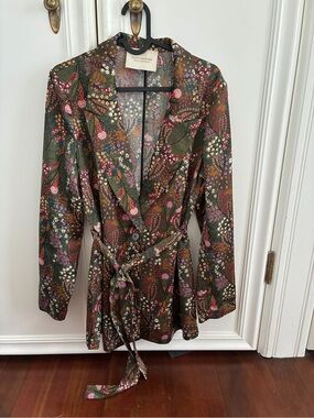 Scotch & Soda Olive Green Floral Wrap Jacket with Pink Accents
